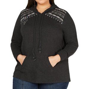 Style & Co 1X Gray Embroidered Hoodie